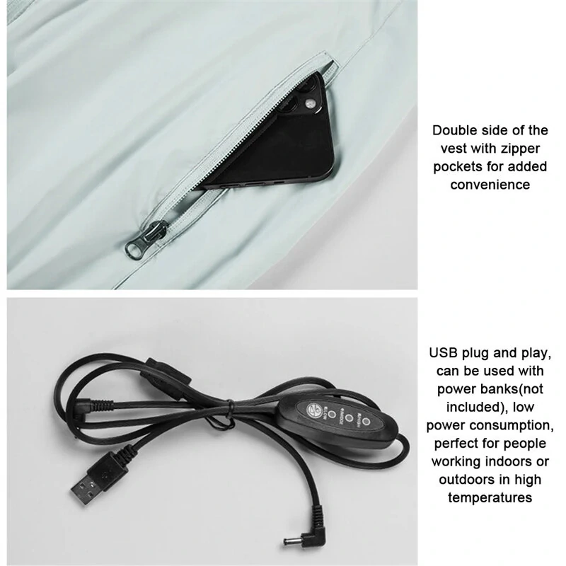 (image for) TENGOO Air Conditioning Clothing Vest 3-Gears Wind Speeds Sun Protection Cooling Vest USB Charging Continuous Cooling Jacket with Two Fans for Summer High Temperature Operation